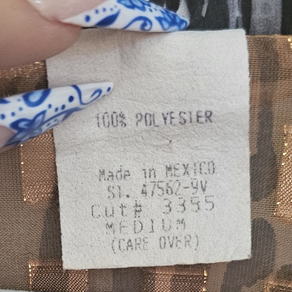 Sheer Gold Tone Animal Print Button Up Blouse Size Medium petite - Picture 6 of 6